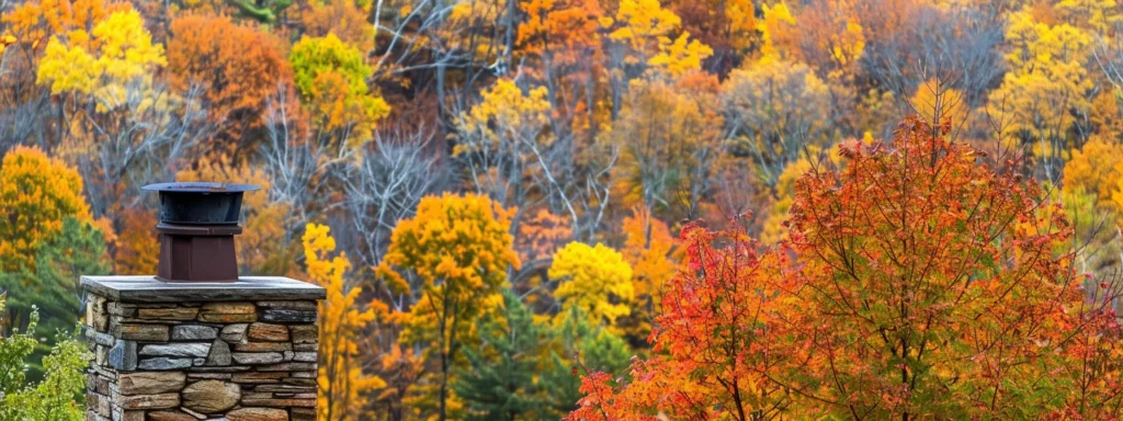 a serene new jersey home with a well-maintained chimney stands against a backdrop of vibrant autumn foliage, highlighting the importance of regular chimney inspections for safety and efficiency.