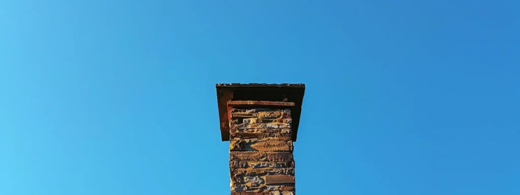 a well-maintained chimney stands prominently against a clear blue sky, with a keen focus on its sturdy structure, highlighting the importance of professional inspections in preventing costly repairs and ensuring homeowner safety.